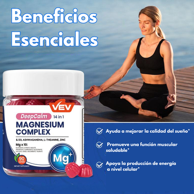 Magnesio 14 en 1 DeepCalm-Con ashwagandha, L-teanina, vitamina D3 y zinc (90 Golosinas)