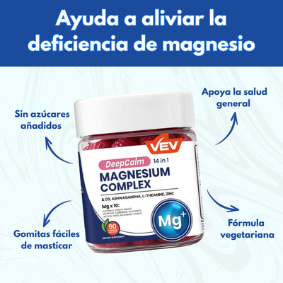 Magnesio 14 en 1 DeepCalm-Con ashwagandha, L-teanina, vitamina D3 y zinc (90 Golosinas)