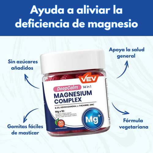 Magnesio 14 en 1 DeepCalm-Con ashwagandha, L-teanina, vitamina D3 y zinc (90 Golosinas)
