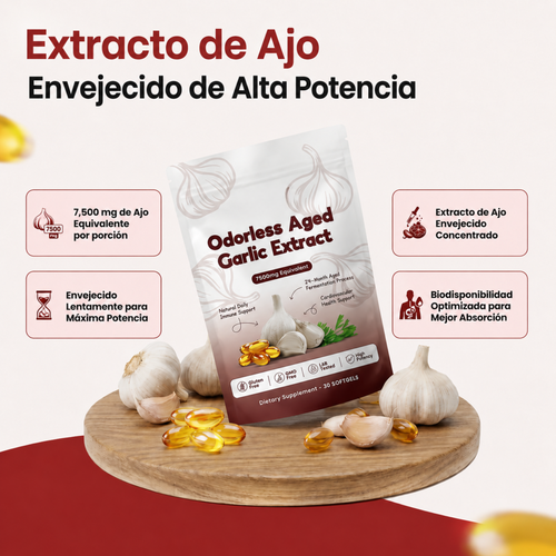 Suplemento de Ajo Envejecido Sin Olor · 7500mg (30 Cápsulas Blandas)