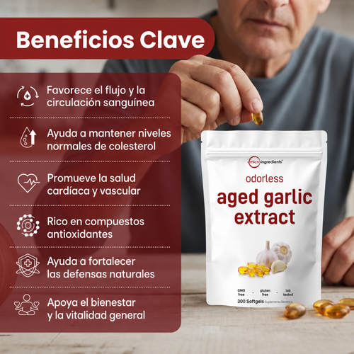 Suplemento de Ajo Envejecido Sin Olor · 7500mg (300 Cápsulas Blandas)