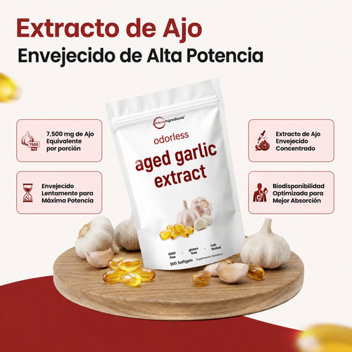 Suplemento de Ajo Envejecido Sin Olor · 7500mg (300 Cápsulas Blandas)