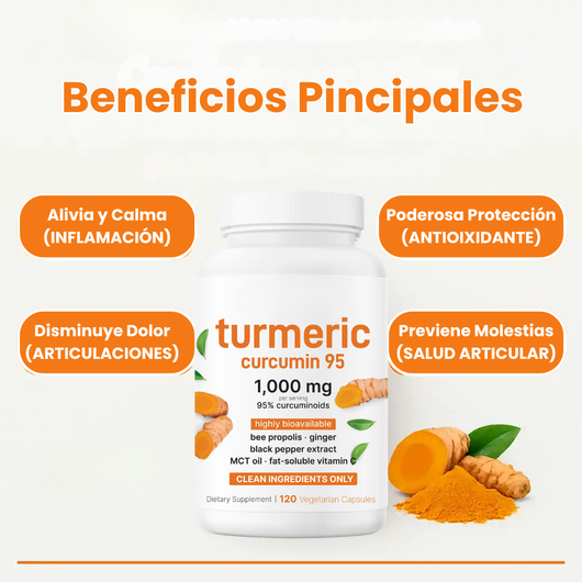 Suplemento de Cúrcuma Curcumina 95% con Pimienta Negra y Aceite MCT para Máxima Absorción (120 cápsulas)