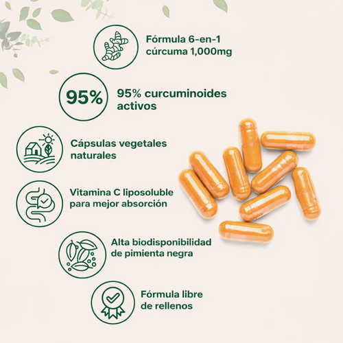 Suplemento de Cúrcuma Curcumina 95% con Pimienta Negra y Aceite MCT para Máxima Absorción (120 cápsulas)