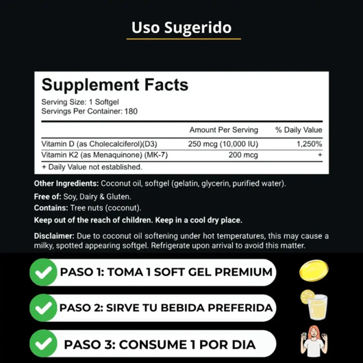 Alta - Potencia Vitamina D3 & K2 (180 cápsulas blandas)